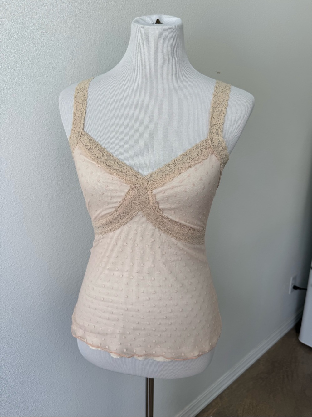 Hot Tempered Cream Lace Trim Camisole Tank Top